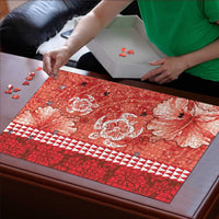 Red Hibiscus Turle Puzzle Hawaiian Style Tribal Tapa Pattern - Polynesian Pride