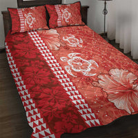 Red Hibiscus Turle Quilt Bed Set Hawaiian Style Tribal Tapa Pattern