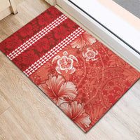 Red Hibiscus Turle Rubber Doormat Hawaiian Style Tribal Tapa Pattern