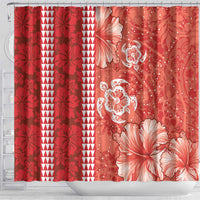 Red Hibiscus Turle Shower Curtain Hawaiian Style Tribal Tapa Pattern