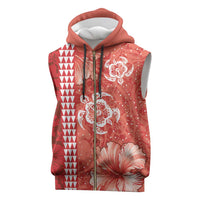 Red Hibiscus Turle Sleeveless Zip Hoodie Hawaiian Style Tribal Tapa Pattern LT9 Red - Polynesian Pride