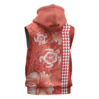 Red Hibiscus Turle Sleeveless Zip Hoodie Hawaiian Style Tribal Tapa Pattern LT9 - Polynesian Pride
