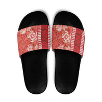 Red Hibiscus Turle Slide Sandals Hawaiian Style Tribal Tapa Pattern - Polynesian Pride