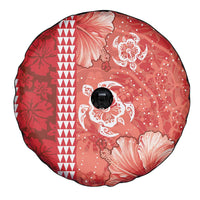 Red Hibiscus Turle Spare Tire Cover Hawaiian Style Tribal Tapa Pattern