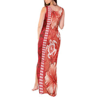 Red Hibiscus Turle Tank Maxi Dress Hawaiian Style Tribal Tapa Pattern