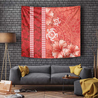 Red Hibiscus Turle Tapestry Hawaiian Style Tribal Tapa Pattern