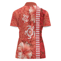 Red Hibiscus Turle Women Polo Shirt Hawaiian Style Tribal Tapa Pattern