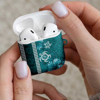 Teal Hibiscus Turle AirPods Case Hawaiian Style Tribal Tapa Pattern - Polynesian Pride