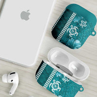 Teal Hibiscus Turle AirPods Case Hawaiian Style Tribal Tapa Pattern LT9 - Polynesian Pride