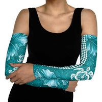 Teal Hibiscus Turle Arm Sleeves Hawaiian Style Tribal Tapa Pattern - Polynesian Pride