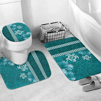 Teal Hibiscus Turle Bathroom Set Hawaiian Style Tribal Tapa Pattern - Polynesian Pride