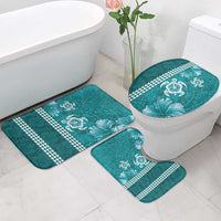 Teal Hibiscus Turle Bathroom Set Hawaiian Style Tribal Tapa Pattern - Polynesian Pride