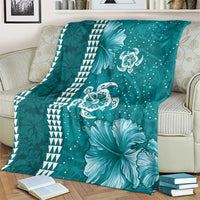 Teal Hibiscus Turle Blanket Hawaiian Style Tribal Tapa Pattern