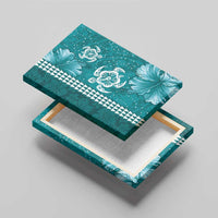 Teal Hibiscus Turle Canvas Wall Art Hawaiian Style Tribal Tapa Pattern
