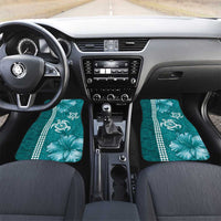 Teal Hibiscus Turle Car Mats Hawaiian Style Tribal Tapa Pattern