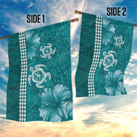 Teal Hibiscus Turle Garden Flag Hawaiian Style Tribal Tapa Pattern
