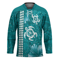 Teal Hibiscus Turle Hockey Jersey Hawaiian Style Tribal Tapa Pattern LT9 Unisex Teal - Polynesian Pride
