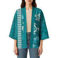 Teal Hibiscus Turle Kimono Hawaiian Style Tribal Tapa Pattern - Polynesian Pride