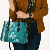 Teal Hibiscus Turle Leather Bag Hawaiian Style Tribal Tapa Pattern - Polynesian Pride