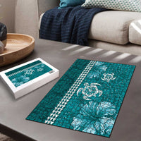 Teal Hibiscus Turle Puzzle Hawaiian Style Tribal Tapa Pattern - Polynesian Pride
