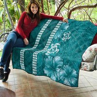 Teal Hibiscus Turle Quilt Hawaiian Style Tribal Tapa Pattern