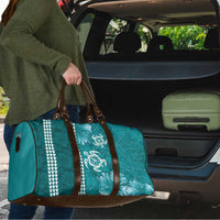 Teal Hibiscus Turle Travel Bag Hawaiian Style Tribal Tapa Pattern - Polynesian Pride