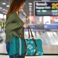 Teal Hibiscus Turle Travel Bag Hawaiian Style Tribal Tapa Pattern - Polynesian Pride