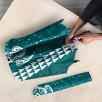 Teal Hibiscus Turle Umbrella Hawaiian Style Tribal Tapa Pattern - Polynesian Pride