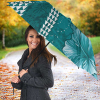 Teal Hibiscus Turle Umbrella Hawaiian Style Tribal Tapa Pattern - Polynesian Pride