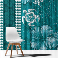 Teal Hibiscus Turle Window Curtain Hawaiian Style Tribal Tapa Pattern