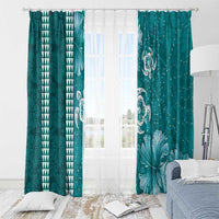 Teal Hibiscus Turle Window Curtain Hawaiian Style Tribal Tapa Pattern