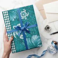 Teal Hibiscus Turle Wrapping Paper Hawaiian Style Tribal Tapa Pattern - Polynesian Pride