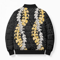 Puakenikeni and Maile Lei Bomber Puffer Jacket Black Double Strand Lei LT9 - Polynesian Pride
