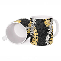 Puakenikeni and Maile Lei Ceramic Mug Black Double Strand Lei - Polynesian Pride