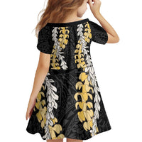 Puakenikeni and Maile Lei Family Matching Off Shoulder Maxi Dress and Hawaiian Shirt Black Double Strand Lei