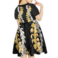 Puakenikeni and Maile Lei Kid Short Sleeve Dress Black Double Strand Lei LT9 - Polynesian Pride