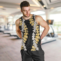 Puakenikeni and Maile Lei Men Tank Top Black Double Strand Lei LT9 Black - Polynesian Pride