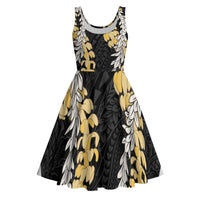 Puakenikeni and Maile Lei Midi Dress Black Double Strand Lei - Polynesian Pride