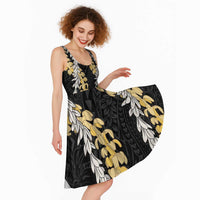 Puakenikeni and Maile Lei Midi Dress Black Double Strand Lei - Polynesian Pride