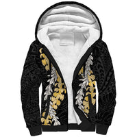 Puakenikeni and Maile Lei Sherpa Hoodie Black Double Strand Lei LT9 Unisex Black - Polynesian Pride