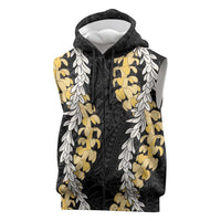 Puakenikeni and Maile Lei Sleeveless Zip Hoodie Black Double Strand Lei LT9 Black - Polynesian Pride