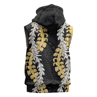Puakenikeni and Maile Lei Sleeveless Zip Hoodie Black Double Strand Lei LT9 - Polynesian Pride