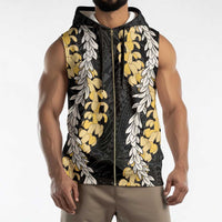 Puakenikeni and Maile Lei Sleeveless Zip Hoodie Black Double Strand Lei LT9 - Polynesian Pride