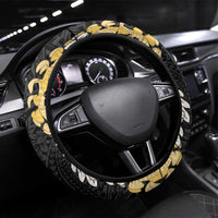 Puakenikeni and Maile Lei Steering Wheel Cover Black Double Strand Lei LT9 Universal Fit Black - Polynesian Pride