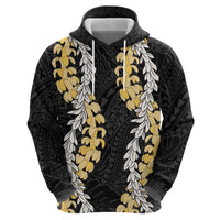 Puakenikeni and Maile Lei Zip Hoodie Black Double Strand Lei