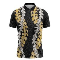 Puakenikeni and Maile Lei Zipper Polo Shirt Black Double Strand Lei LT9 Black - Polynesian Pride