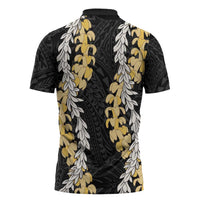 Puakenikeni and Maile Lei Zipper Polo Shirt Black Double Strand Lei LT9 - Polynesian Pride