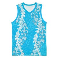 Puakenikeni and Maile Lei Basketball Jersey Blue Double Strand Lei LT9 Unisex Blue - Polynesian Pride