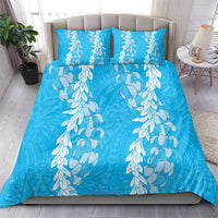 Puakenikeni and Maile Lei Bedding Set Blue Double Strand Lei