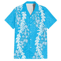 Puakenikeni and Maile Lei Family Matching Summer Maxi Dress and Hawaiian Shirt Blue Double Strand Lei